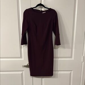 Never worn Calvin Klein maroon Sheath Dress 3/4 Sleeve Crew Neck size 4